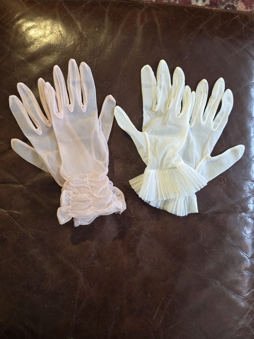 Vintage Set of Sheer KAYSER Ruffled Gloves - Pink & Ivory Pair